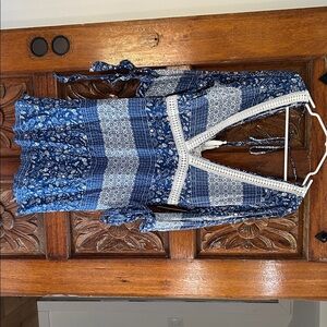 Lulu's Blue and White Crochet Detail Dress